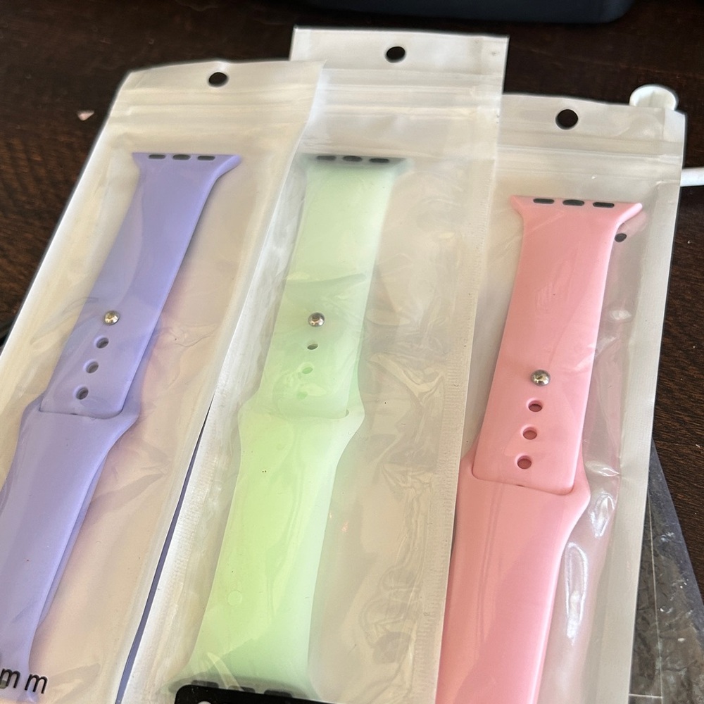 Set of Three Silicone Apple Watch Bands - Purple, Glow in the Dark, Pink